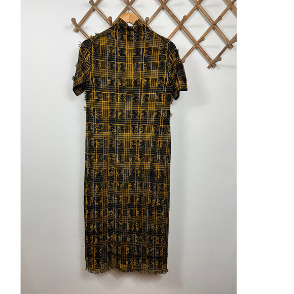 Lafayette 148 New York Plaid Jacquard Knit Fringed Sweater Dress Size L - Picture 5 of 9